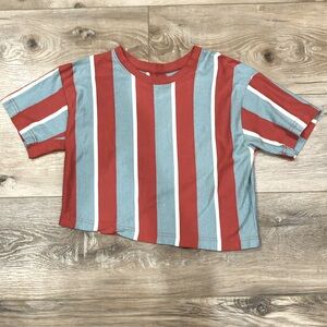 Multicolored Summer Crop Top Baby Blue Coral White Pin Stripe